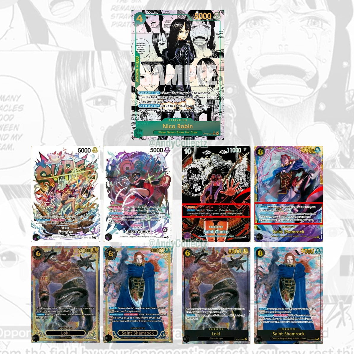 One Piece OP18 : les nouvelles cartes révélées avec Nico Robin Manga Rare, Franky Leader et les Chevaliers Divins