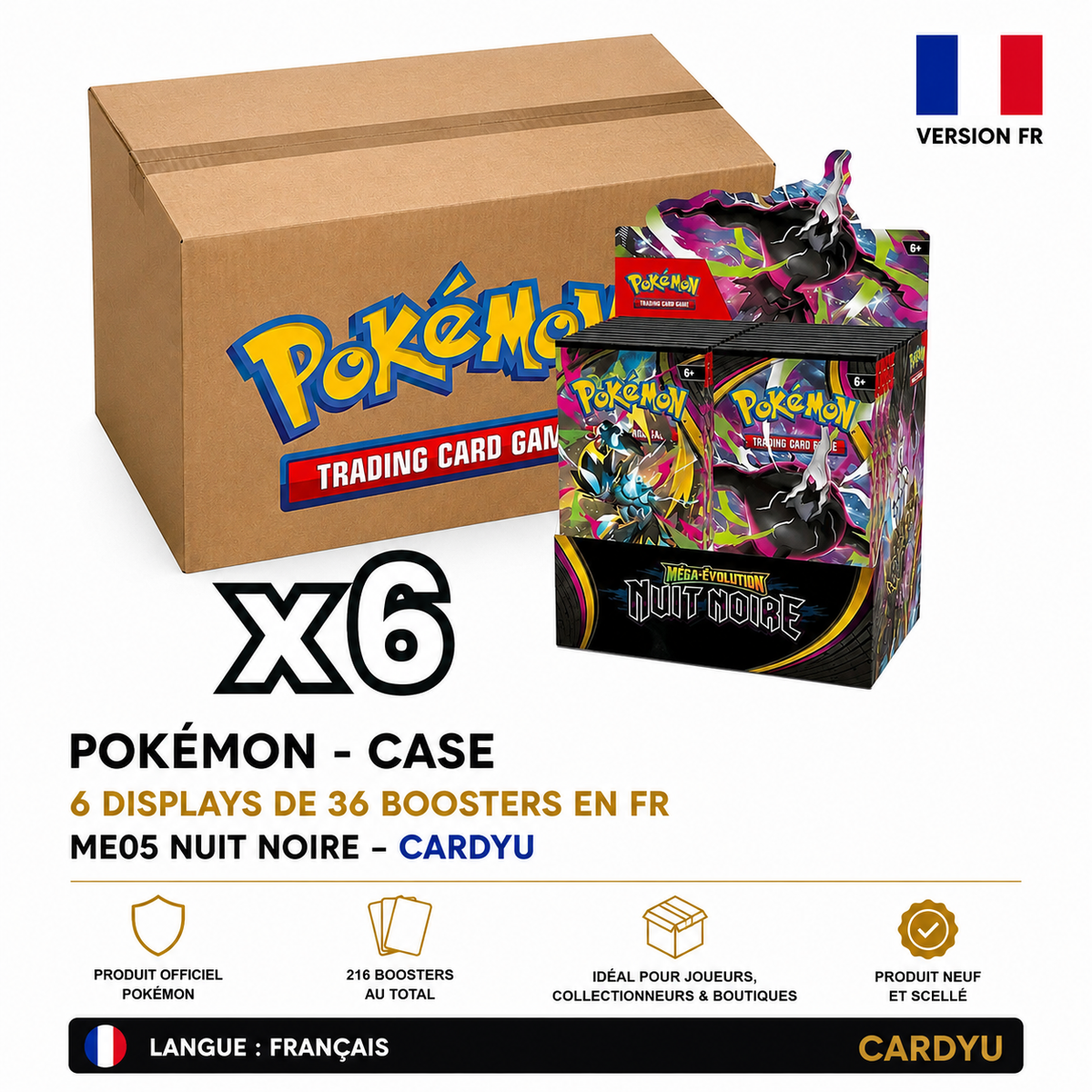 Pokémon - CASE - 6 Displays de 36 Boosters en Français - ME05 Nuit Noire - CARDYU